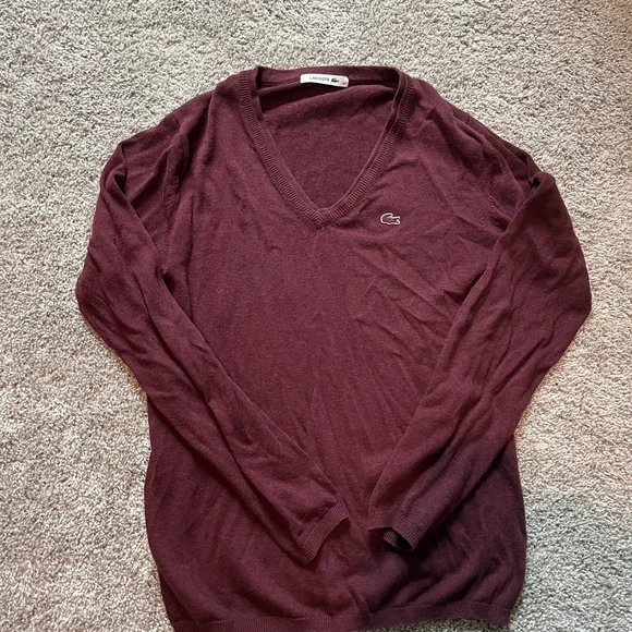 Lacoste Maroon V-Neck Pullover - Picture 1 of 2